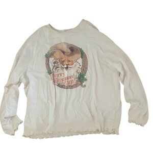 ALTR’D STATE Christmas Western Santa Long Sleeve With Lettuce Hem Small